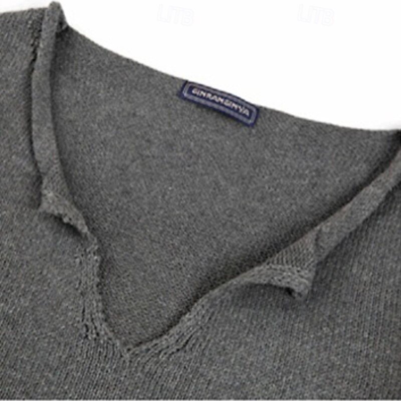 Men's Sweater Pullover Sweater Jumper Ribbed Knit Tunic Knitted Slim Fit Plain V Neck Knitwear Contemporary Casual Daily Wear Clothing Apparel Fall Black Khaki M L XL4
