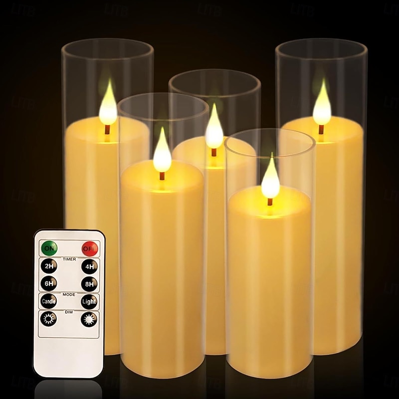 5 Pcs Halloween and Christmas simulated electronic candles with timer remote control, suitable for indoor and outdoor use, patio, dining table, gatherings, parties, wedding decorations, AA batteries3