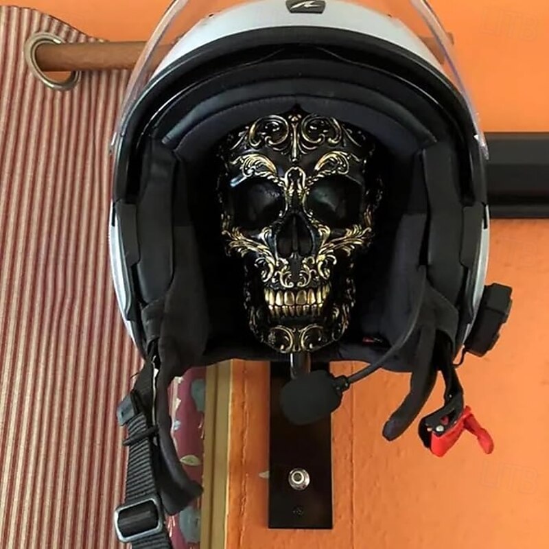 Motorcycle Helmet Skull Holder,Helmet Storage Rack Wall Mount Hat Rack Skull Helmet Rack, Resin Crafts, for Coats, Caps, Baseballs and Rugby Helmet2