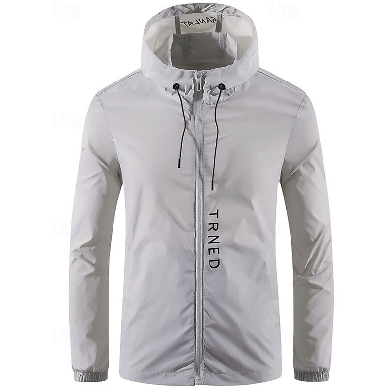 Men's Running Jacket Outdoor Jacket Drawstring Pockets Long Sleeve Outerwear Athletic Fall Solid Colored Sun Protection Lightweight Moisture Wicking Fishing Hiking Running Sportswear Activewear White4