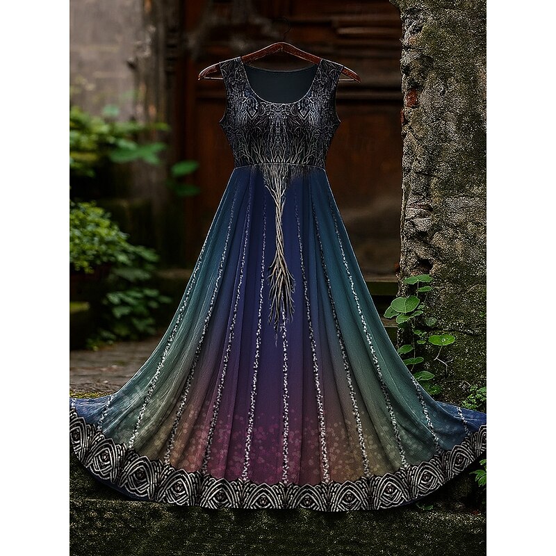 Women's Vintage Viking Celtic Knot Gradient Art Maxi Dress Sundress A Line Dress Slip Dress Pleated Dress Vacation Casual Boho Beach Regular Fit Graphic Sleeveless U Neck