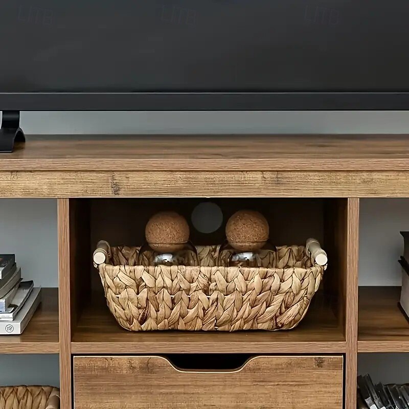 Bohemian Style Woven Storage Basket with Wooden Handle, Multi-Purpose Organizer for Bathroom, Bedroom, and Living Room2