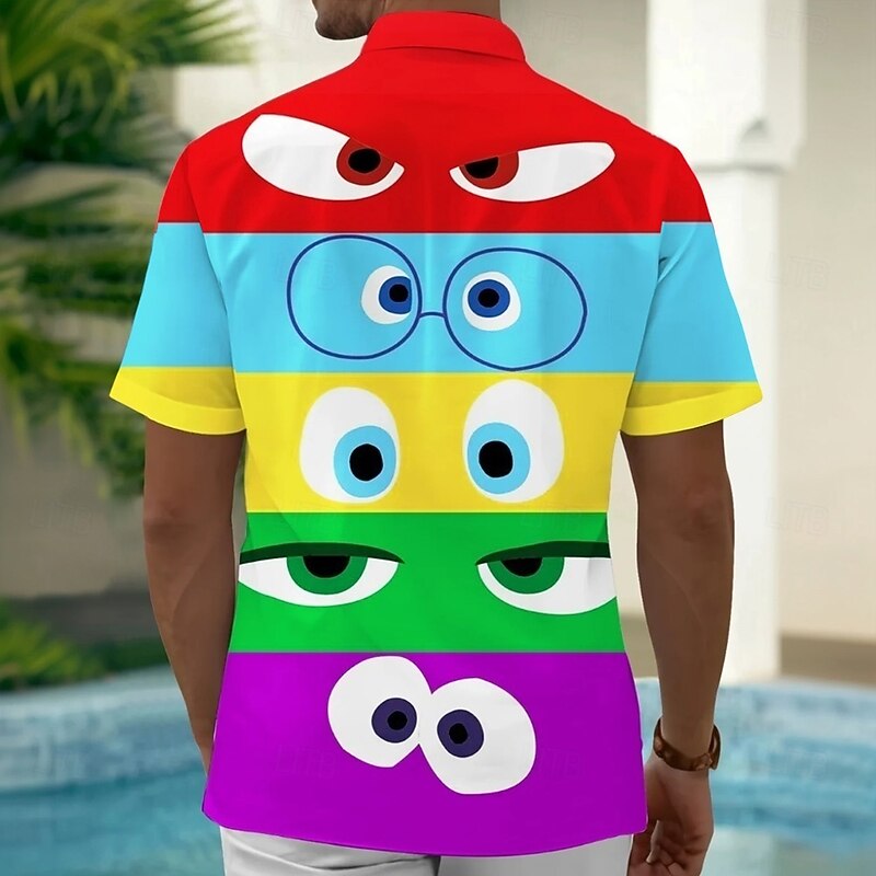 Men's Cartoon Big Eyes Shirt Summer Shirt Button Up Shirt Short Sleeve Funny Outdoor Vacation Dailywear Summer Spring Turndown 3D Print Collared Shirts Front One Pocket Red2