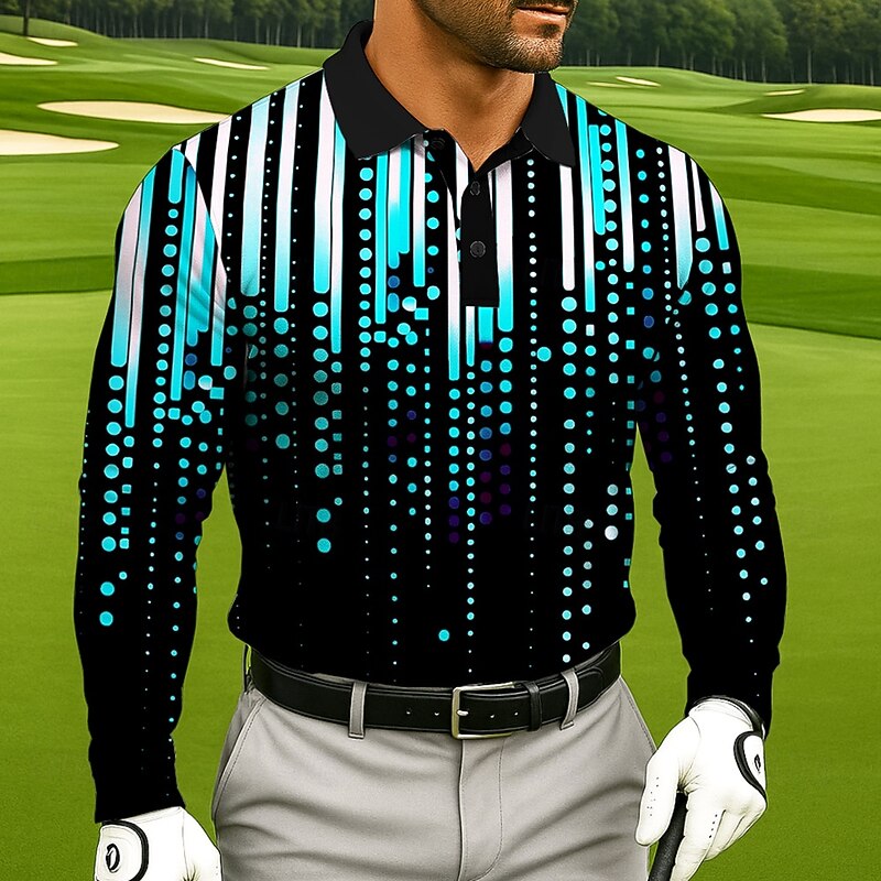 Men's Polka Dot Golf Polo Sports Polo Shirts Long Sleeve Polo Shirts Lapel Business Casual Athleisure Daily Wear 3D Print Buttons Spring Fall Winter Black Red Blue2