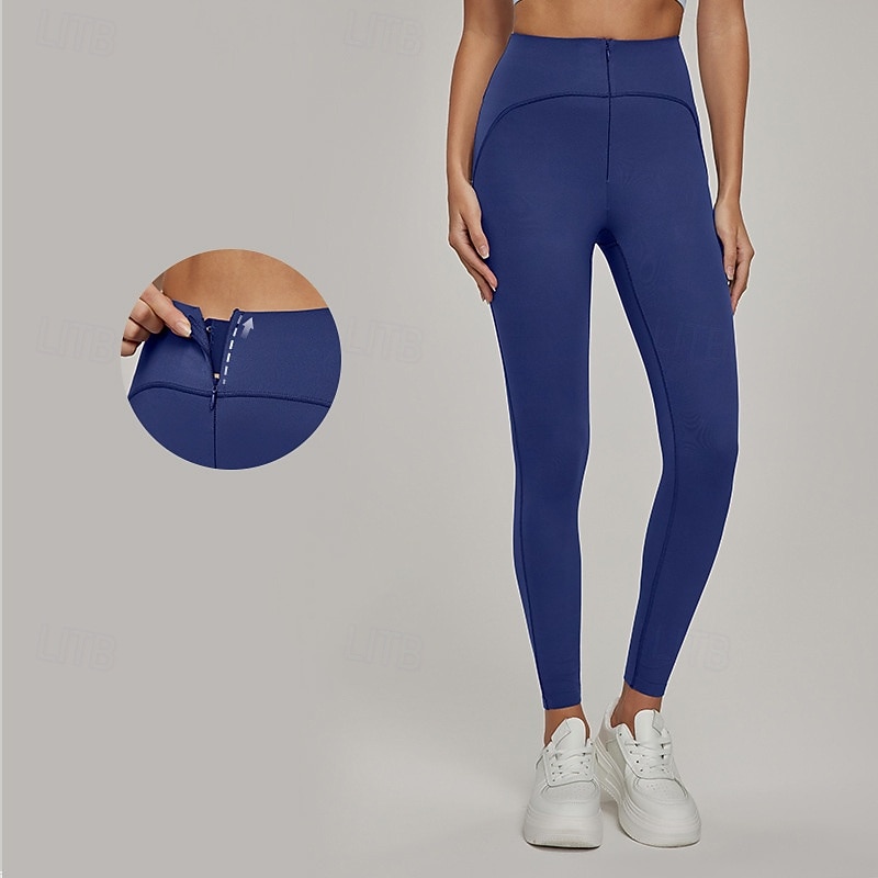 Women's Capri Leggings Yoga Leggings Buttons Tummy Control High Waist Gym Volleyball Workout Bottoms Solid Color Black Blue Green Fall Sports Activewear