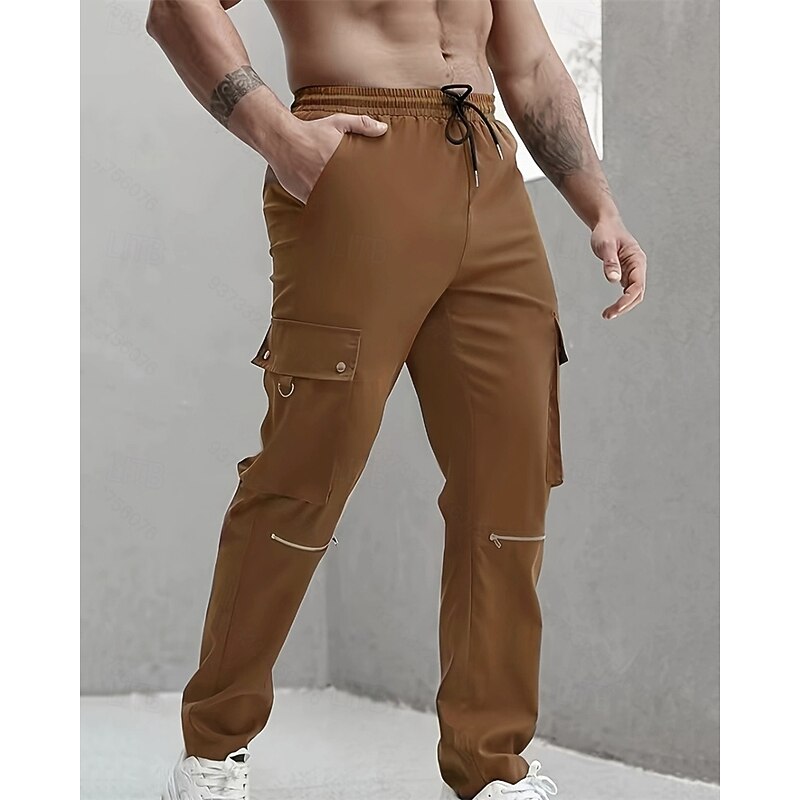 Men's Cargo Pants Trousers Elastic Waist Drawstring Multi Pocket Plain Wearable Outdoor Daily Camping & Hiking Fashion Classic Black Brown Micro-elastic4