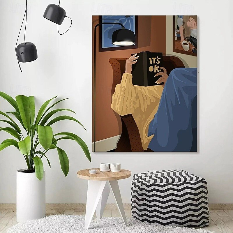 Handmade Oil Painting Canvas Wall Decoration Abstract Fresh And Healing Girl Reading a Book Art for Home Decor Rolled Canvas (No Frame)4