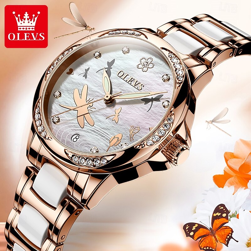 OLEVS Women Mechanical Watch Creative Minimalist Fashion Casual Automatic Self-winding Luminous Calendar Waterproof Ceramic Watch3