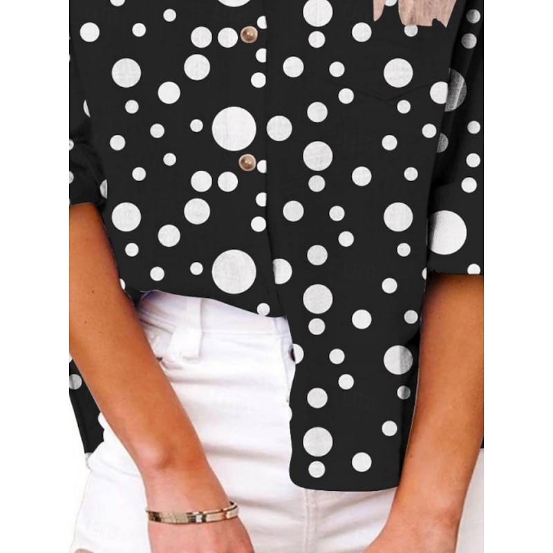 Women's Shirt Polka Dot Active Daily Stylish Long Sleeve Shirt Collar Regular Tops Daily Holiday Buttons Print Black Summer Spring Fall3