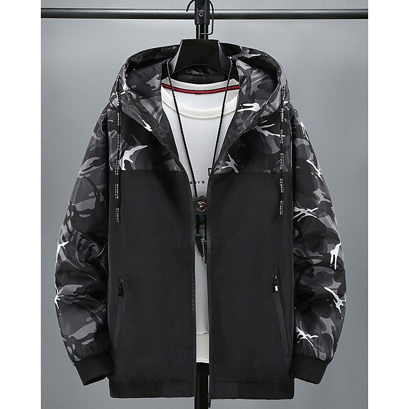 Men's Running Jacket Outdoor Jacket Hooded Jacket Pocket Long Sleeve Top Athleisure Camo / Camouflage Windproof Outdoor Running Yoga Sportswear Activewear Red Blue Green4