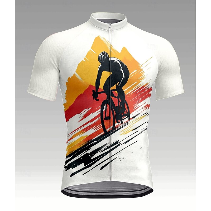 Men's Cycling Jersey Graphic Geometric Short Sleeve Bike Jersey Top with 3 Rear Pockets UV Resistant Quick Dry Front Zipper Reflective Strips Sports White Clothing Apparel