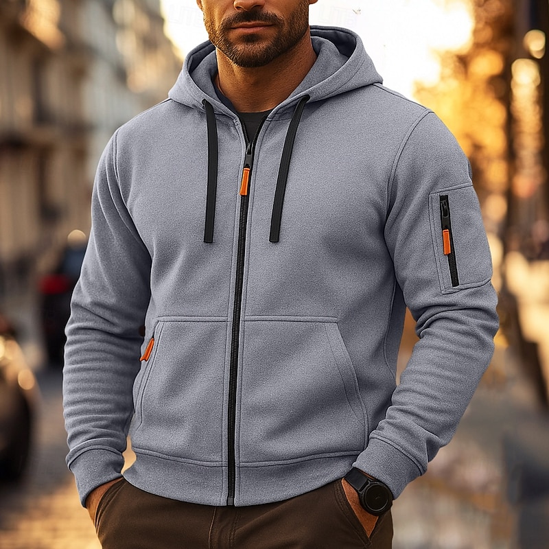 Men's Hoodie Black Khaki Light Grey Dark Gray Hooded Plain Zipper Color Block Sports & Outdoor Casual Daily Cool Casual Athletic Fall Spring &  Fall Clothing Apparel Hoodies Sweatshirts
