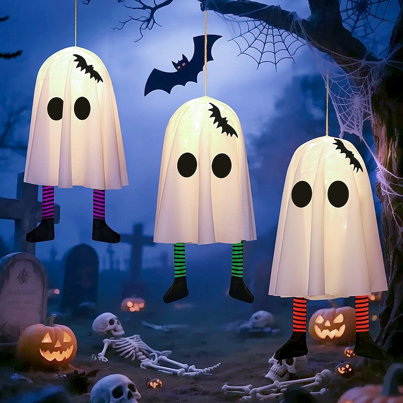 1 Pc Halloween ghost hanging ghost indoor and outdoor porch tree courtyard garden terrace decorative light 3 lighting modes landscape light