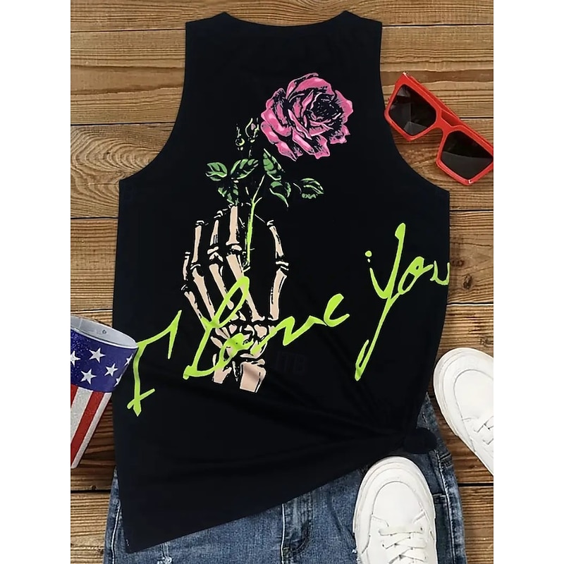 Halloween Women's Shirt Blouse Graphic Letter Bohemia Hawaiian Ethnic Sleeveless Crew Neck Regular Tops Daily Print Black Dark Gray Summer Spring3