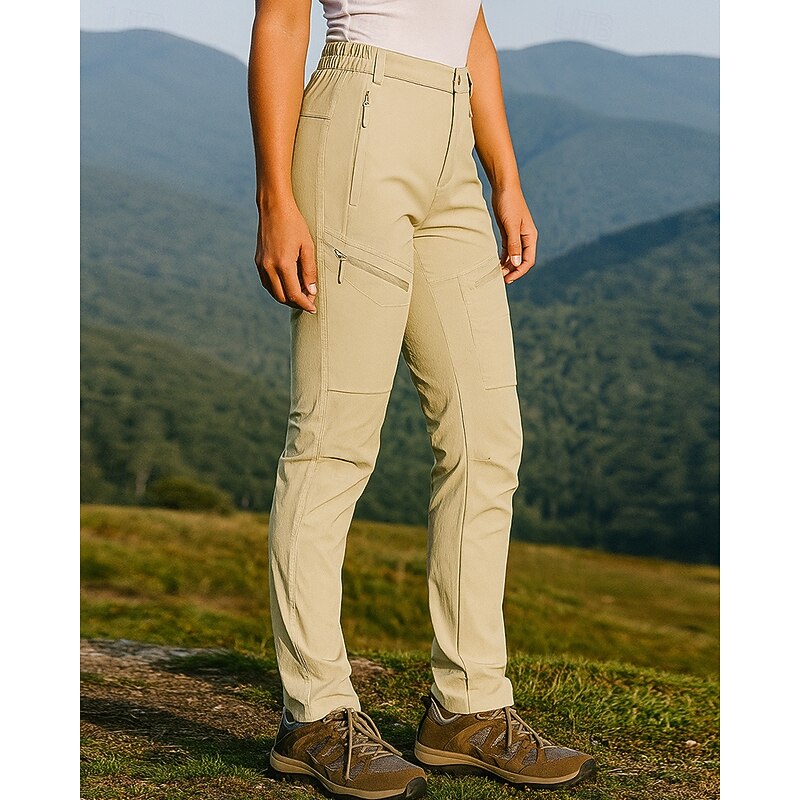 Women's Cargo Pants Hiking Pants Trousers Hiking Rain Pants Outdoor Regular Fit Waterproof Windproof Lightweight Bottoms Pocket Black Khaki Camping / Hiking Running S M L XL XXL3