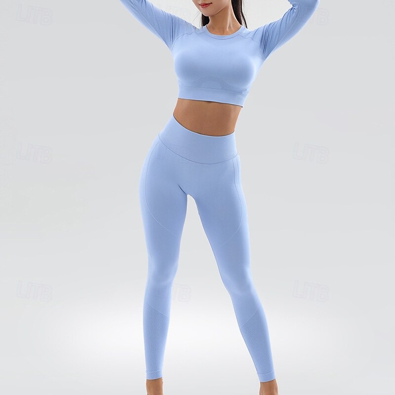 Women's 2 Pieces Yoga Sweatsuit Lounge Outfits  Seamless Leggings Fall Solid Color Clothing Suit Black Royal Blue Gym Workout Volleyball Running High Waist Quick Dry Breathable Long Sleeve Sport3