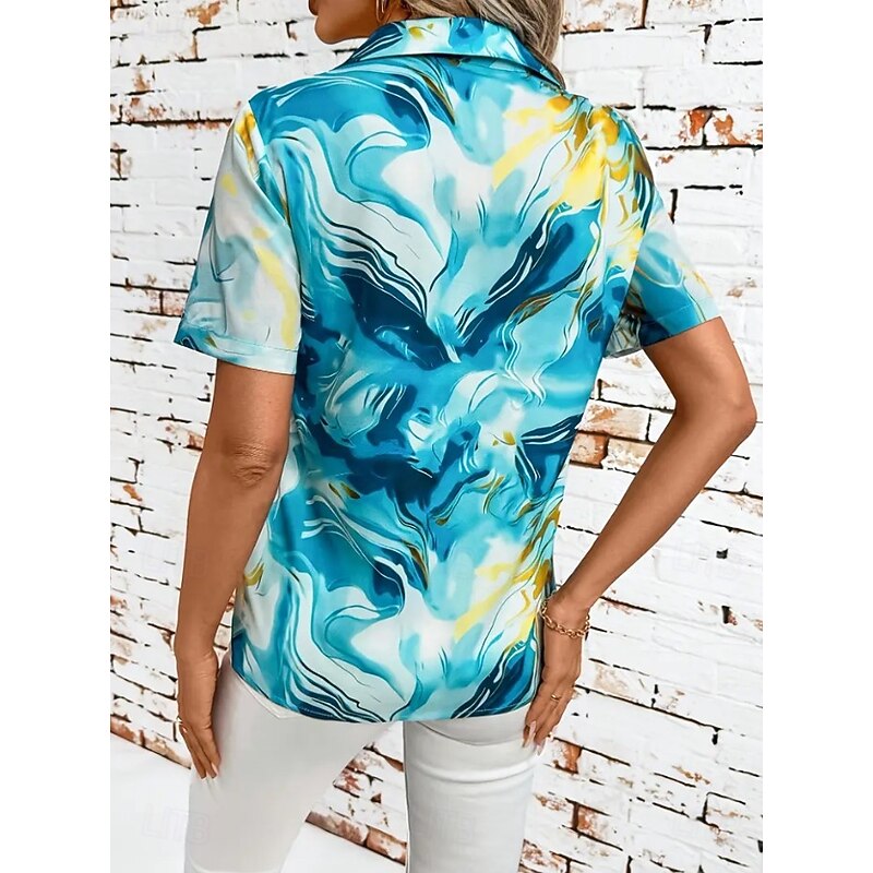 Women's Shirt Long Sleeve Button Down Blouse Graphic 3D Vintage Tropical Daily Short Sleeve Shirt Collar Regular Tops Daily Blue Green Summer Spring2