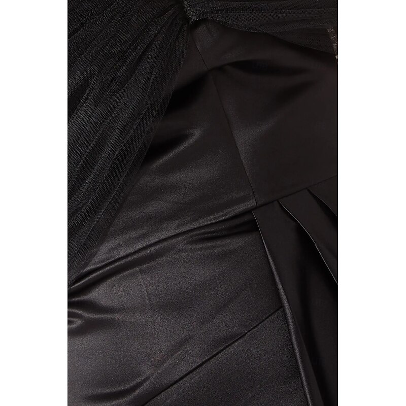 Black Tie Mermaid / Trumpet Evening Gown Elegant Dress Black Formal Dress Wedding Sweep / Brush Train Sleeveless Off Shoulder Tulle with Pleats4