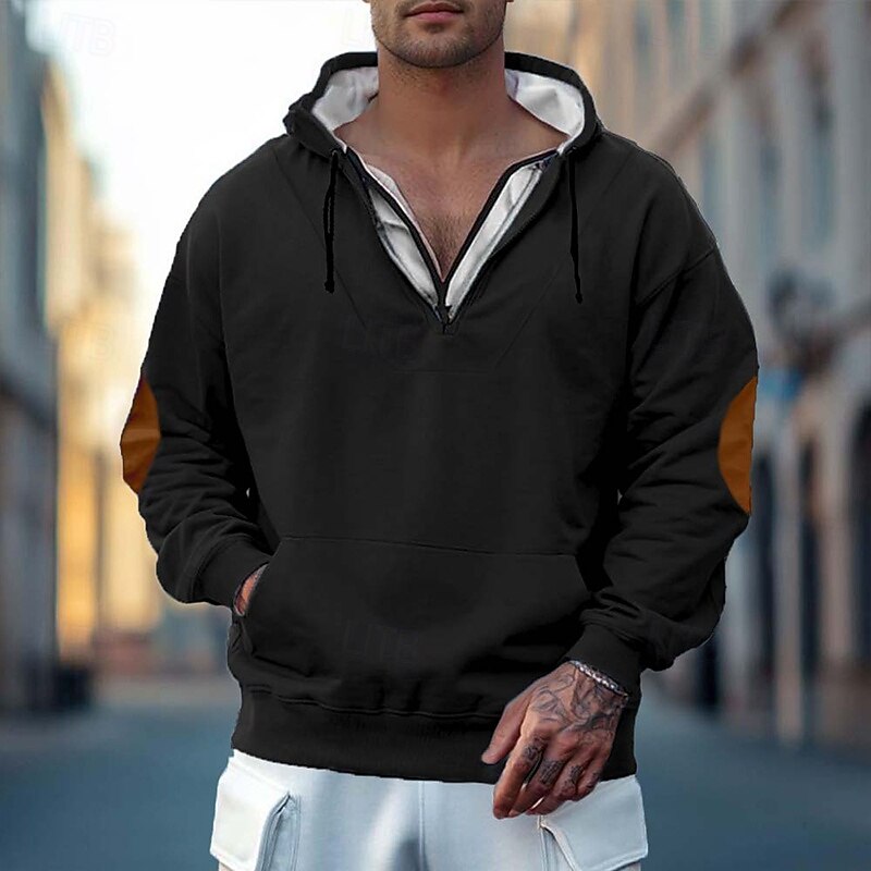 Men's Hoodie Zip Sweatshirt Black Army Green Navy Blue Gray Hooded Plain Zip Up Front Pocket Quarter Zip Tactical Sports & Outdoor Casual Streetwear Cool Sportswear Spring &  Fall Clothing Apparel3