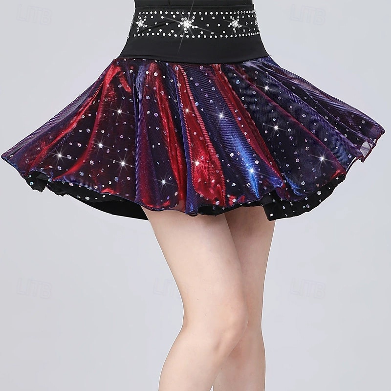 Latin Dance Skirts Splicing Crystals / Rhinestones Tulle Women's Performance Training High Polyester