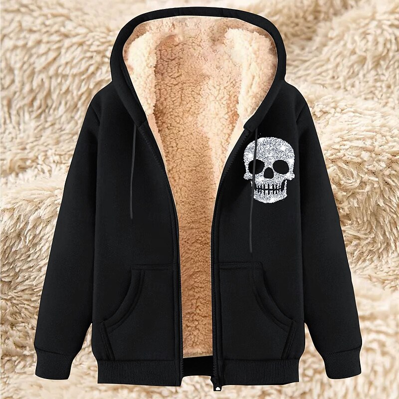 Men's Full Zip Hoodie Zip Up Hoodie Fleece Jacket Fleece Hoodie Apricot Black Wine Red Blue Hooded Skull Plain Graphic Prints Zipper Pocket Sports & Outdoor Casual Daily Polyester Streetwear Casual