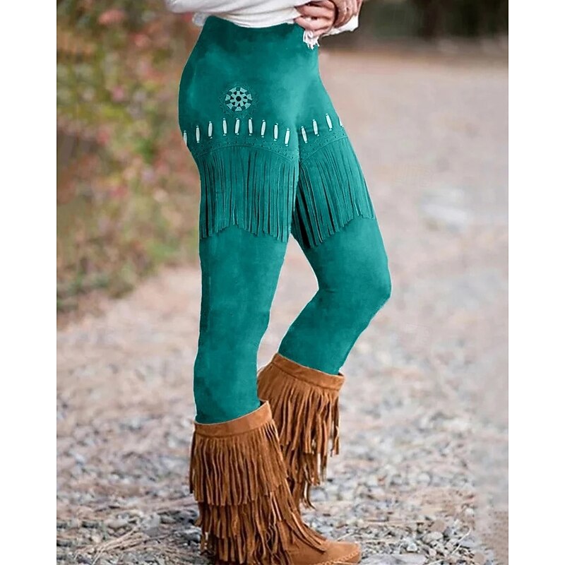 Women's Pants Trousers Leggings Cozy Leggings Vintage Boho Full Length High Waist Graphic Prints Elastic Waist Print Breathability Comfortable Stretchy Vacation Street Daily Wear Blue Brown Spring2