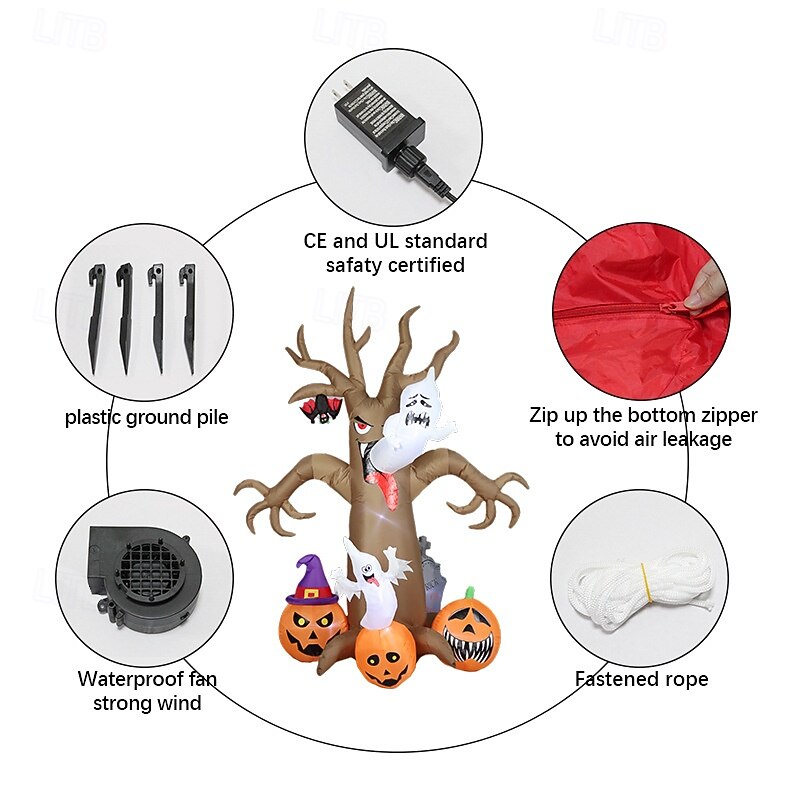 8 FT Halloween Inflatables Outdoor Dead Tree with Ghost and Pumpkin, Halloween Blow Ups Yard Decorations with LED Lights Halloween Tree Inflatable Halloween Decor Outdoor Halloween Inflatable2