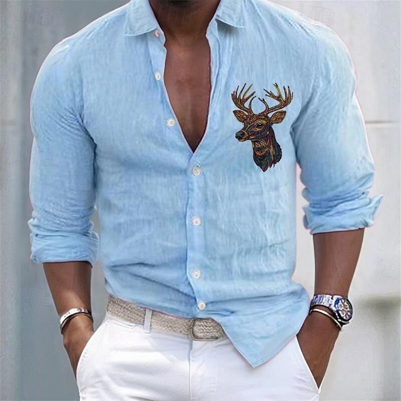 Men's Casual Shirt Cotton Linen Shirt Button Up Shirt Pattern Vacation Street Black White Pink Sky Blue Long Sleeve Lapel All Seasons Clothing Apparel Buttons4