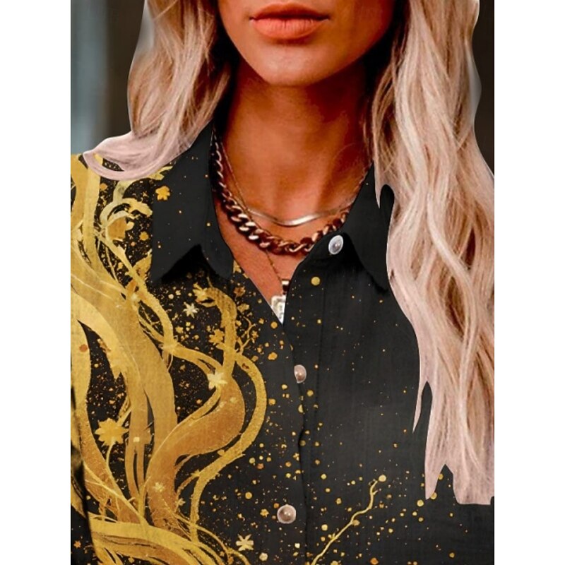 Women's Shirt Floral Active Daily Stylish Long Sleeve Shirt Collar Regular Tops Daily Holiday Buttons Print Black Summer Spring Fall2