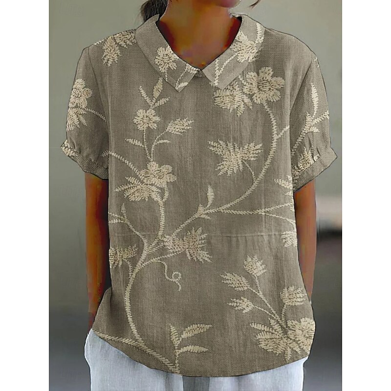 Women's Shirt Floral Daily Casual Short Sleeve Shirt Collar Regular Tops Daily Holiday Buttons Print Pink Blue Green Khaki Gray Summer Spring - Main Image