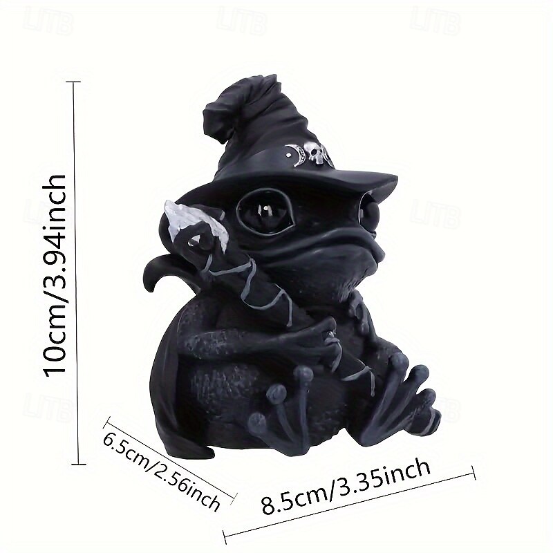 Handcrafted Resin Enchanting Witch Frog Figurine - Magical Gothic Halloween Decor Tabletop Ornament with Black Hat & Skull Accents Perfect for Halloween Christmas New Year & More No Electricity N3