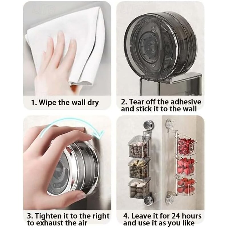 Suction Cup Wall Mounted Organizer Basket, Rotating Drill-Free Kitchen Storage Rack for Garlic Ginger Spice, Bathroom Hanging Storage Bin for Shower and Toiletries3