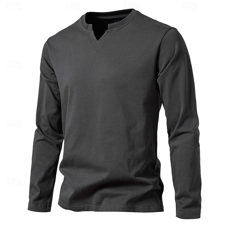Men's 100% Cotton T Shirt Long Sleeve V Neck All Seasons Daily Casual V Neck Training Outdoor Vacation Black White Brown Top Tee for Men4