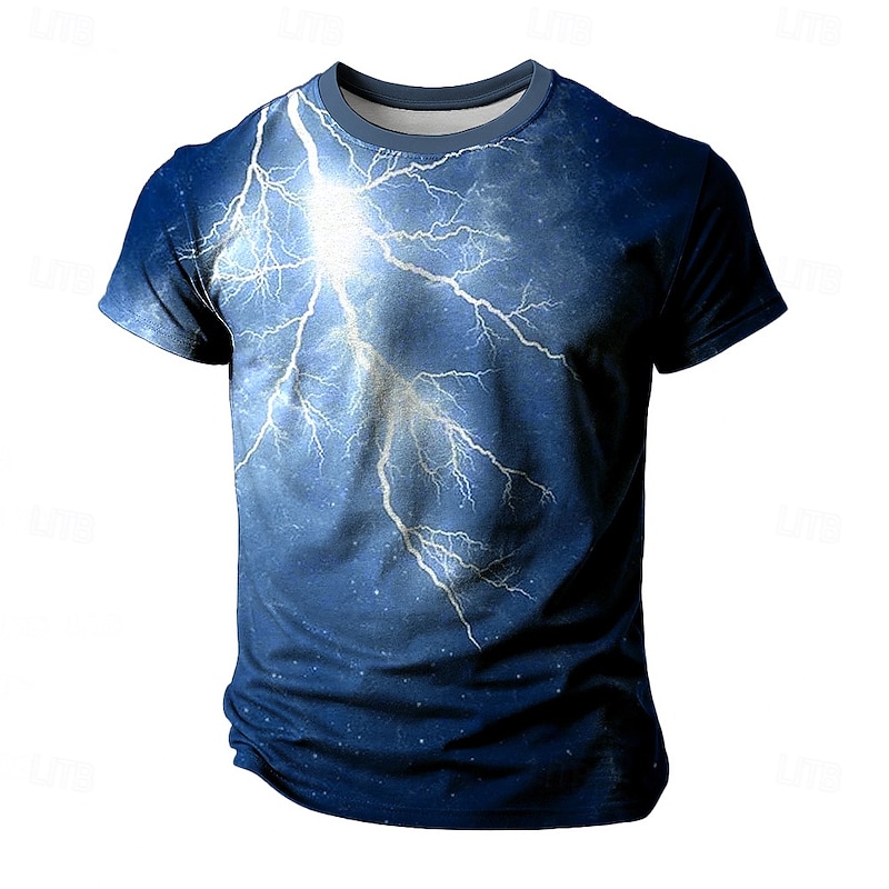 Men's Optical Illusion Lightning 3D T Shirt Short Sleeve T shirt 3D Print Crew Neck Shirt Exaggerated Designer Party Street Casual Blue Purple Green Summer Spring All Seasons Clothing Apparel S M L