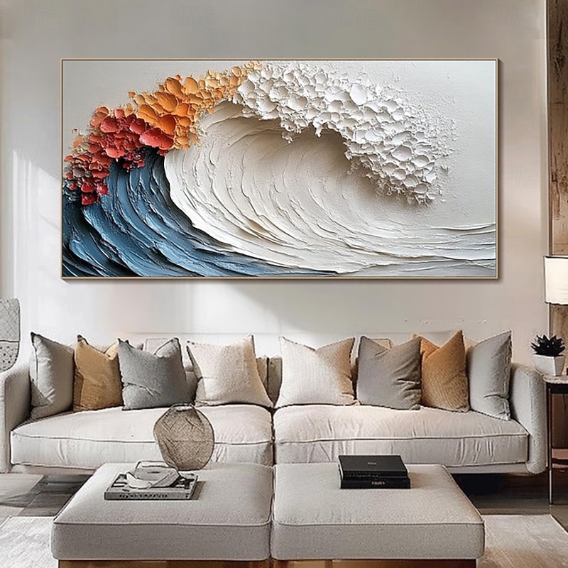 Handmade Oil Painting Hand Painted Horizontal Abstract Thick Oil-Texture Waves Landscape Modern Living Room Home Decoration Rolled Canvas (No Frame)3