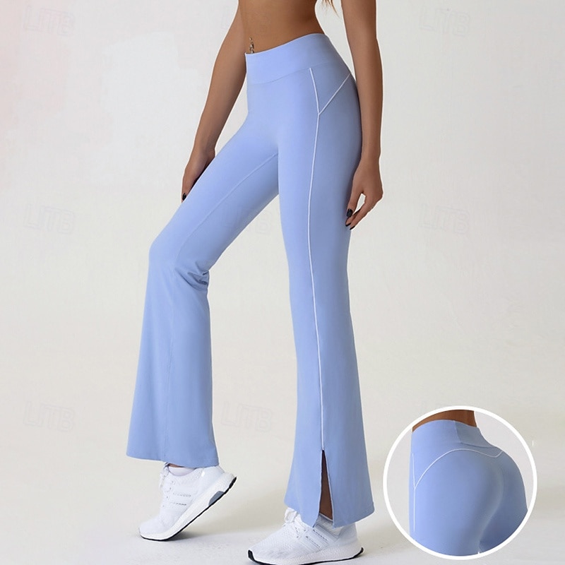 Women's Flared Pants Yoga Leggings Tummy Control High Waist Gym Workout Athletic Bottoms Solid Color Black Pink Blue Fall Sports Activewear Tight Fit