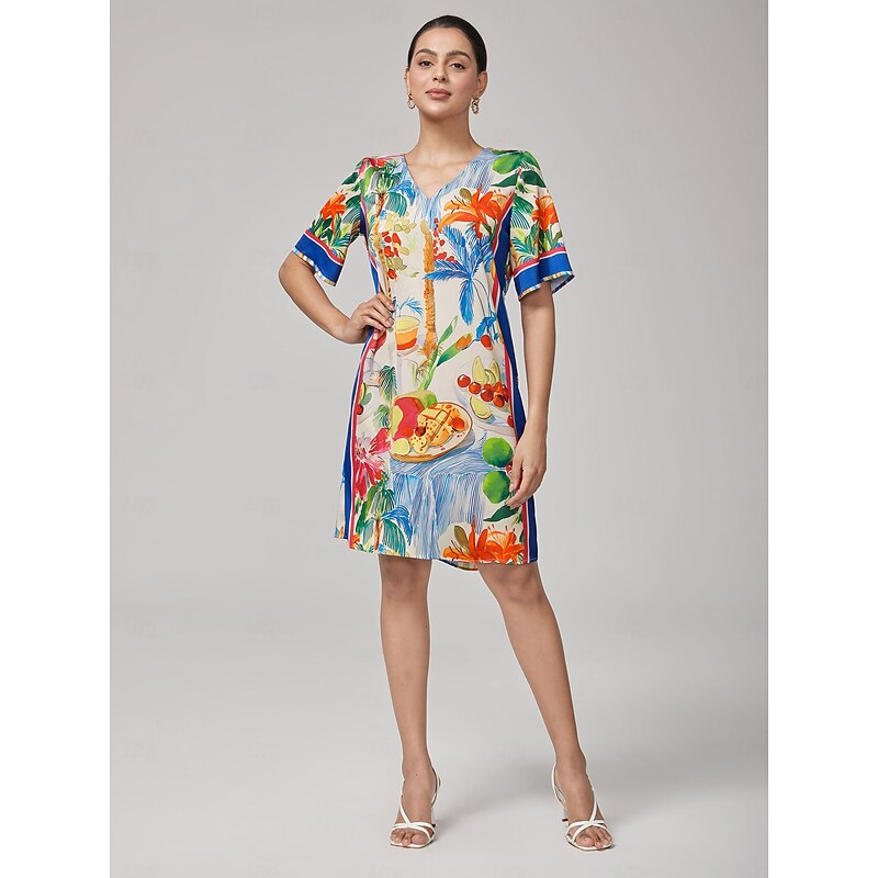 Fruit Floral Straight V-neck Mini Dress4
