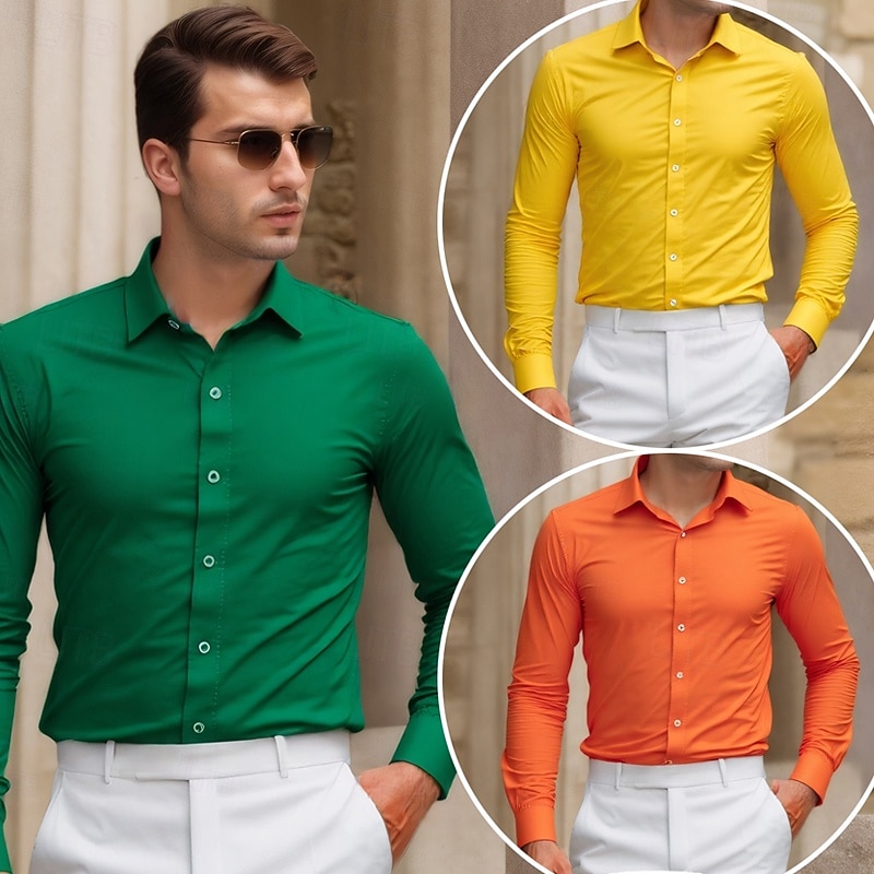 Men's Shirt Dress Shirt Tuxedo Shirts Solid / Plain Color Office & Career Daily Wear Green+Pink+Orange Green+Pink+Yellow Green+Orange+Yellow Pink+Orange+Yellow Long Sleeve Shirt Collar All Seasons4