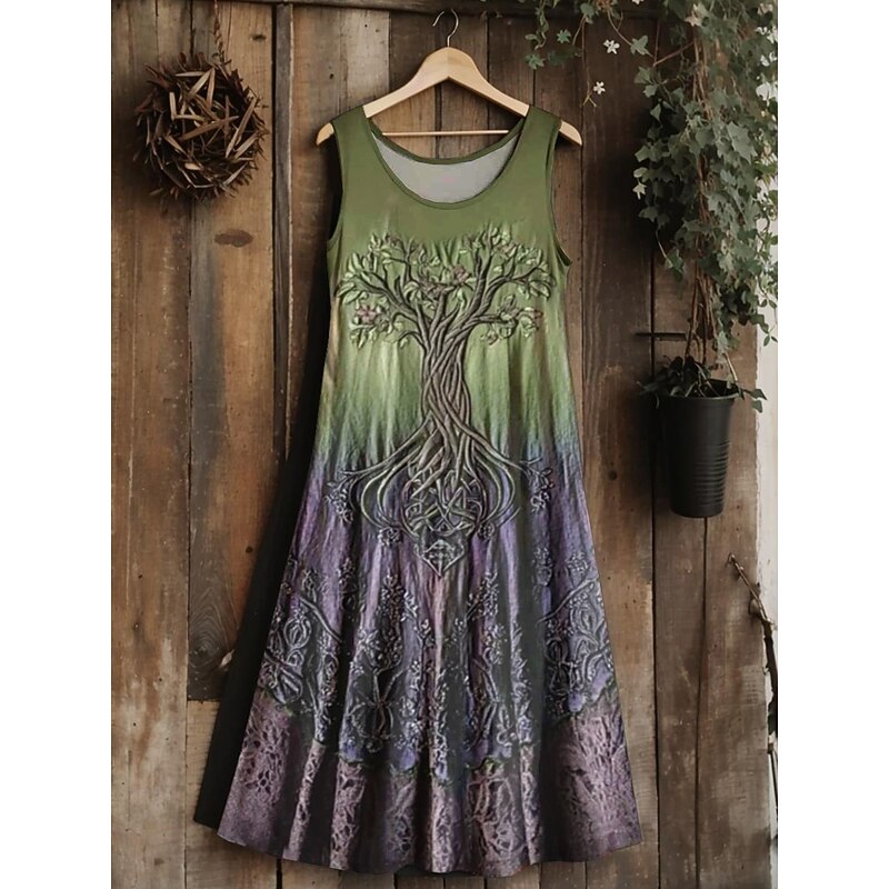 Women's  Vintage Viking Celtic Knot Gradient Art Midi Dress Sundress A Line Dress Vacation Casual Boho Wedding Party Beach Regular Fit Floral Graphic Leaf Sleeveless U Neck4