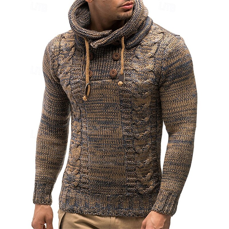 Men's Pullover Sweater Jumper Knit Sweater Ribbed Knit Regular Tops Knitted Plain Hooded Fashion Basic Vacation Daily Wear Clothing Apparel Fall Winter Wine Blue S M L