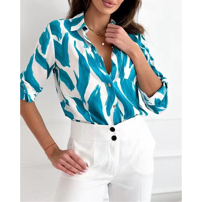 Women's Shirt Floral Daily Stylish Basic Long Sleeve Shirt Collar Regular Tops Work Daily Holiday Buttons Print Pink Blue Rose Pink Spring Fall3