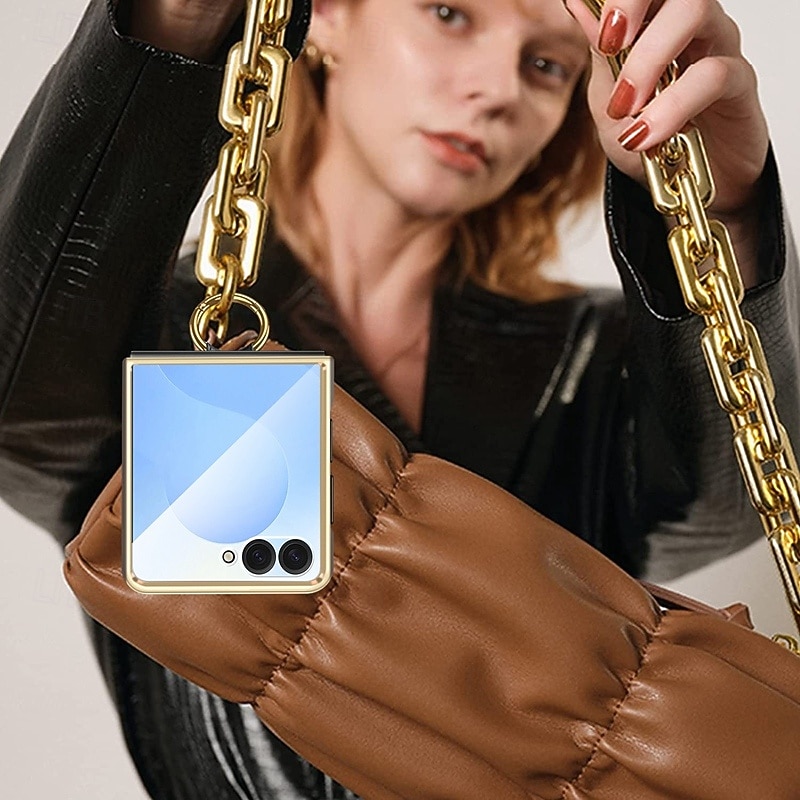 Phone Case For Samsung Galaxy Z Flip 7 Z Flip 6 Z Flip 5 Z Flip 4 Z Flip 3 Back Cover Ring Buckle Shockproof Retro TPU PU Leather2