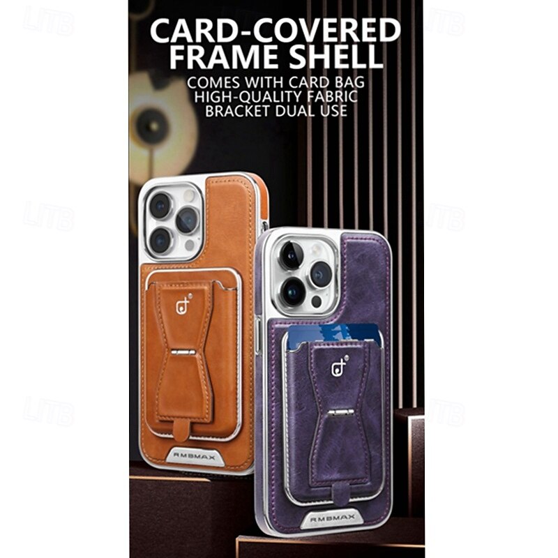 Phone Case For iPhone 16 15 14 Pro Max Plus 13 Pro Max Back Cover with Stand Holder Card Slot Shockproof Retro TPU PU Leather2