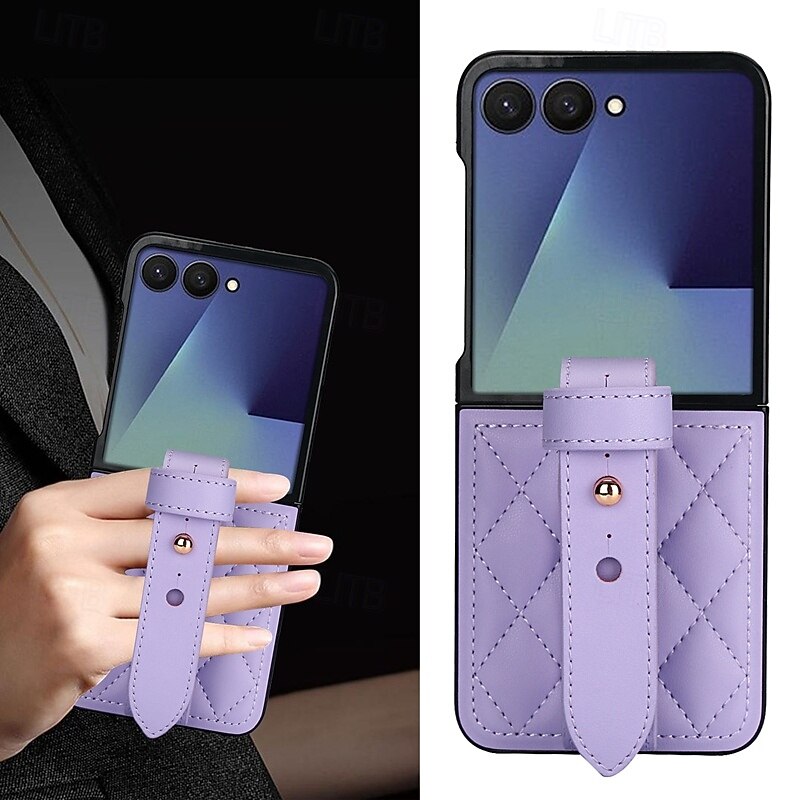 Phone Case For Samsung Galaxy Z Flip 7 Z Flip 6 Z Flip 5 Z Flip 4 Z Flip 3 Back Cover with Wrist Strap Shockproof Retro TPU PU Leather3