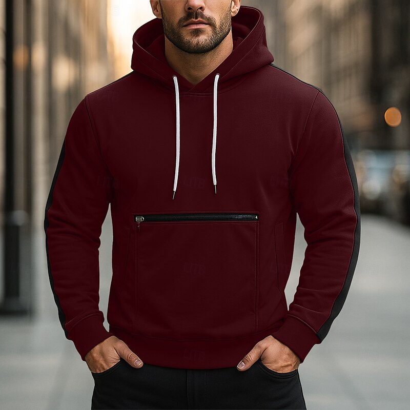 Men's Hoodie Pullover Hoodie Sweatshirt Fleece Hoodie Wine Red Army Green Navy Blue Royal Blue Purple Hooded Plain Patchwork Color Block Sports & Outdoor Casual Daily Streetwear Cool Sportswear3