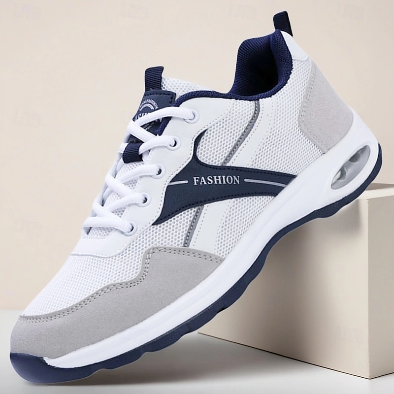 White and Grey Fashion Sneakers for Men – Comfortable Casual Shoes with Bold Branding, Ideal for Outdoor, Travel and Leisurewear