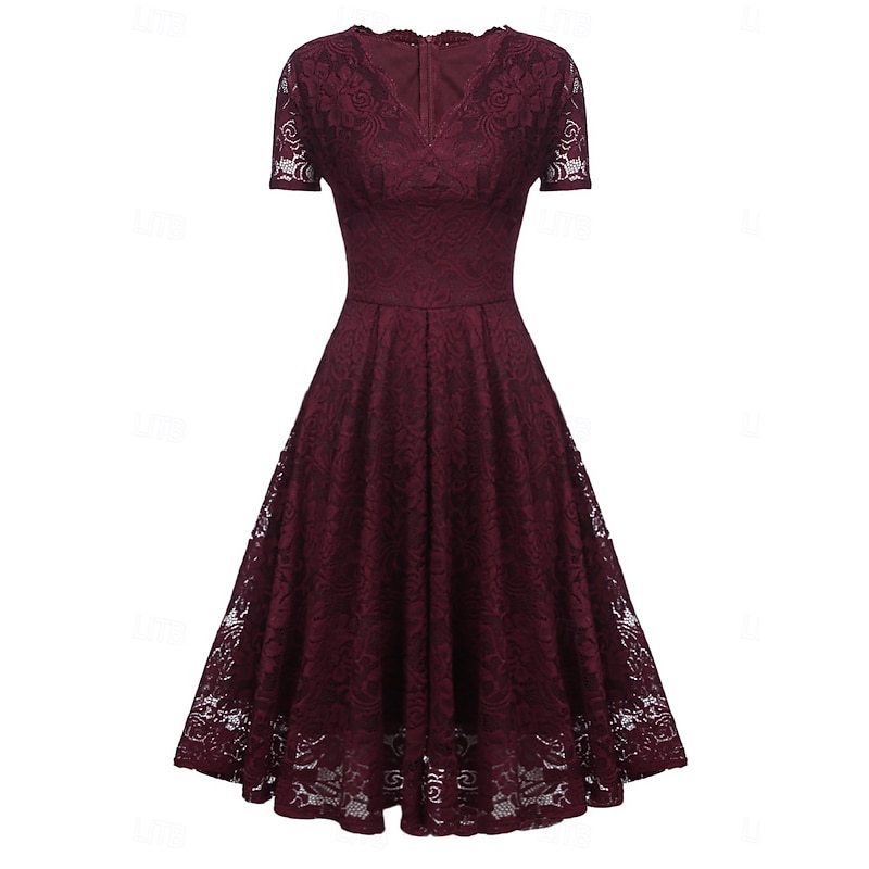 Women's Midi Dress Lace Dress Cocktail Dress Wedding Guest Dress Chiffon Elegant Fashion Modern Outdoor Cocktail Party Regular Fit Plain Short Sleeve V Neck Pink Wine Navy Blue Summer Spring Fall