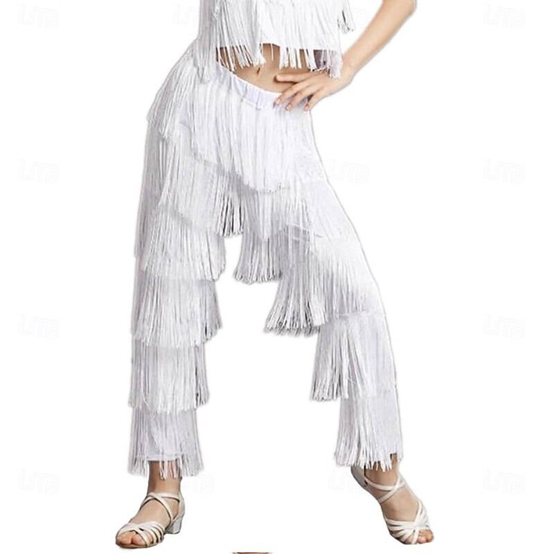 Latin Dance Pants Tassel Splicing Women's Performance Training Theme Party High Spandex