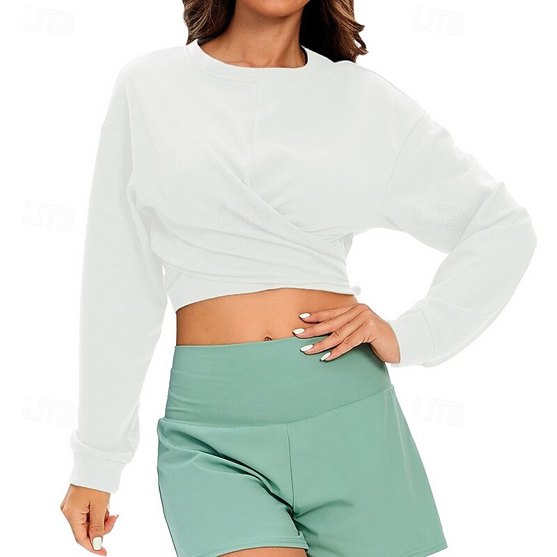 Women's Pullover Crop Shirt Soft Tummy Control Long Sleeve Sports Solid Color Top For Gym Athletic Pilates Activewear4