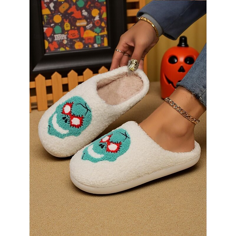 Women's Fuzzy Skull Slippers - Warm Plush Indoor House Shoes, Halloween-Themed Cozy Slip-On Slides for Home, Parties, and Holiday Loungewear3